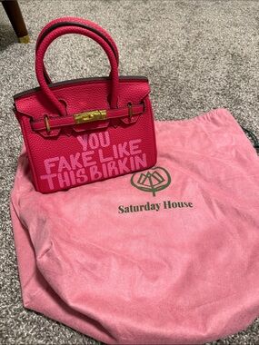 Saturday House 25cm Hot Pink Mini Top-Handle Bag “You Fake Like This Birkin”